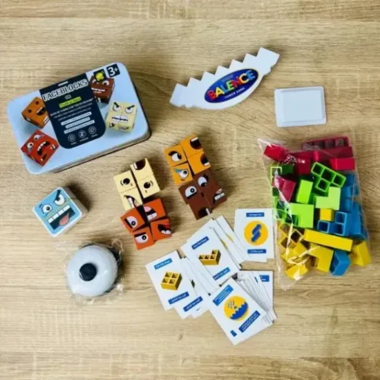 برج التوازن+لعبة الوجوه - لعبة برج التوازن 32 قطعة + لعبة الوجوه حجم كبير علبة حديد